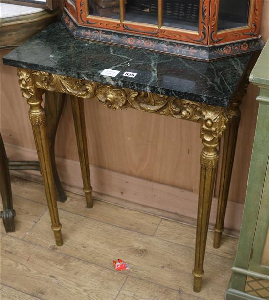 A Louis XV style carved giltwood marble topped side table W.61cm